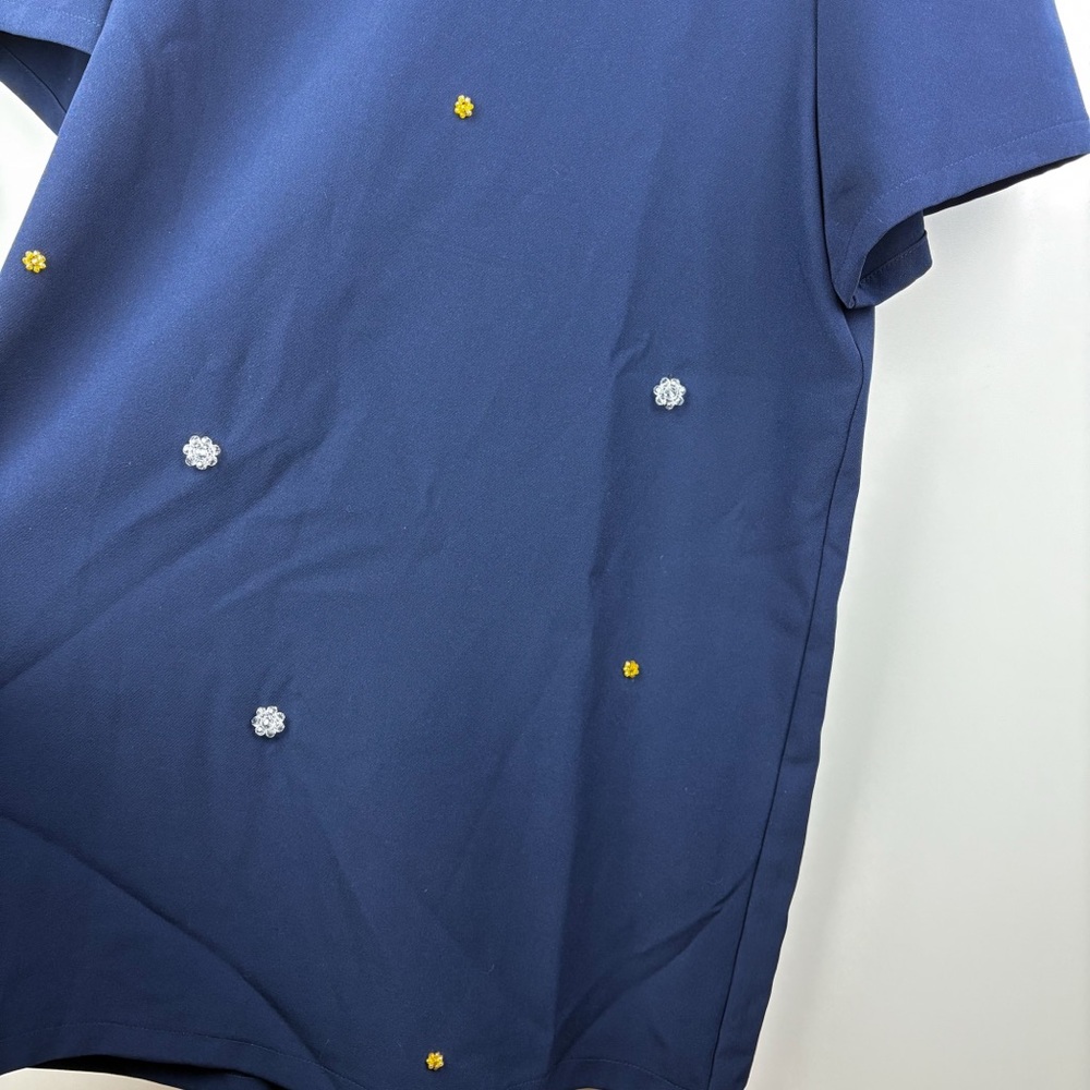 Sister Jane Peter Pant Collar Embellished Puff Sleeve Jacquard Mini Dress Navy - Picture 7 of 9